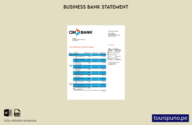 listo para imprimir Plantilla de plantilla de Word y PDF de extracto bancario CI