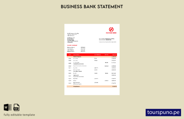 listo para imprimir Plantilla de plantilla de Word y PDF del extracto bancario d