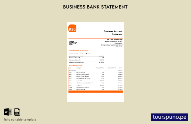 listo para imprimir Uruguay Itaú declaración empresarial plantilla Word y PDF