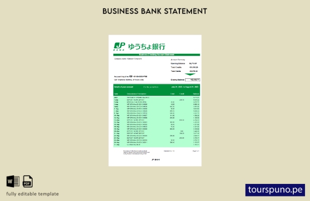 listo para imprimir declaración de la organización de JP Bank (Japan Post Bank)