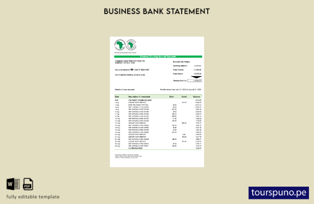 listo para imprimir extracto bancario empresarial de desarrollo africano Plantil