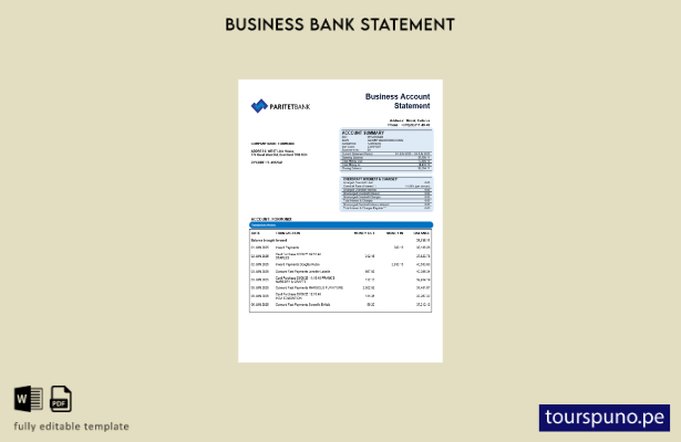 listo para imprimir extracto de cuenta de la empresa del banco Paritet Plantilla