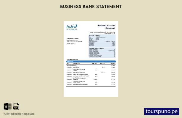 listo para imprimir extracto de cuenta de la organización bancaria empresarial E