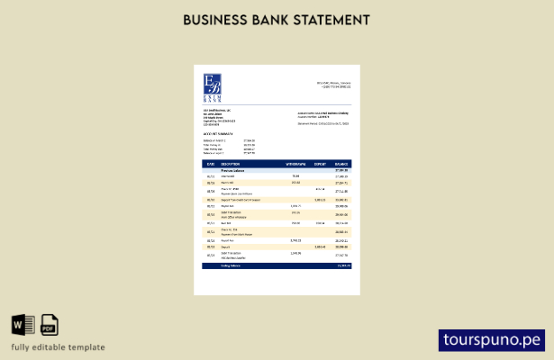 listo para imprimir extracto de cuenta empresarial del banco Comoran Exim Planti