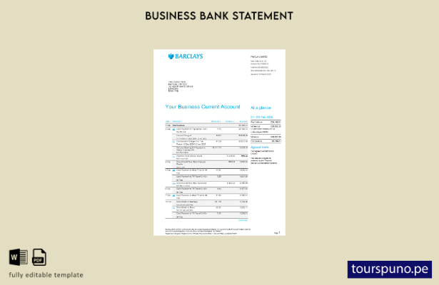 listo para imprimir plantilla de extracto bancario comercial de Barclays del Rei