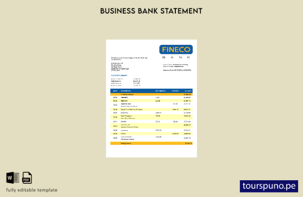 listo para imprimir plantilla de extracto de cuenta de empresa de Finecobank pla