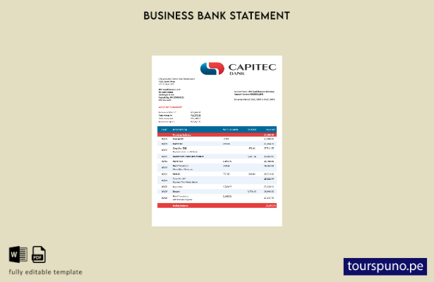 listo para imprimir plantilla de extracto de cuenta firme de Capitec Bank en Wor