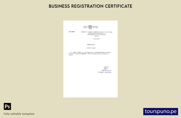Plantilla de certificado de registro de Chipre lista para imprimir