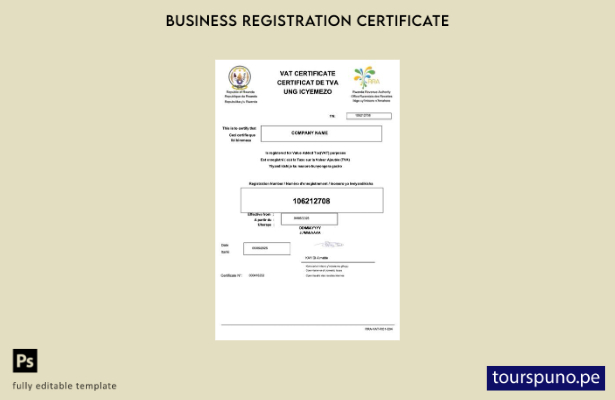 listo para imprimir Certificado de IVA de Ruanda Plantilla de plantilla en Word