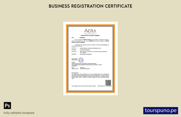 listo para imprimir Certificado de buena reputación de Singapur Plantilla de Wor