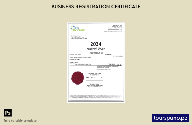 listo para imprimir Certificado de licencia comercial de la ciudad de Vancouver