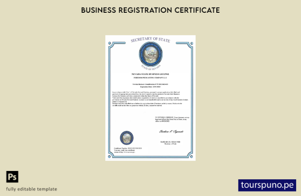 listo para imprimir Certificado de licencia comercial del estado de Nevada de EE