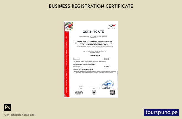 listo para imprimir Certificado de registro TUV de Austria Plantilla en Word y P
