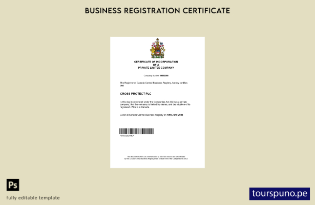 listo para imprimir Certificado de registro de Canadá Plantilla de plantilla en