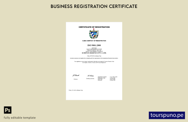 listo para imprimir Certificado de registro de Cuba Plantilla de plantilla Word