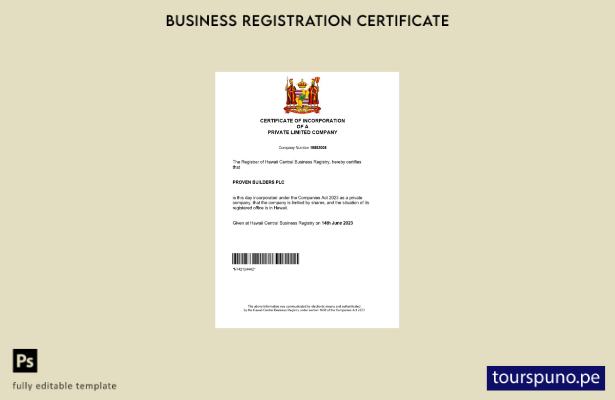 listo para imprimir Certificado de registro de Hawaii Plantilla de plantilla de