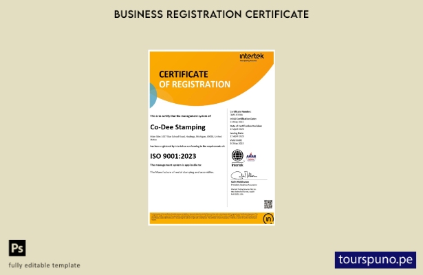 listo para imprimir Certificado de registro de Intertek de EE. UU. Plantilla de