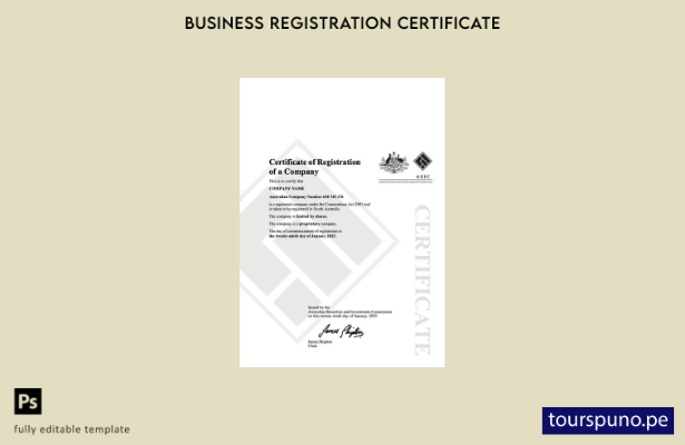 listo para imprimir Certificado de registro de empresa de Australia Plantilla  1