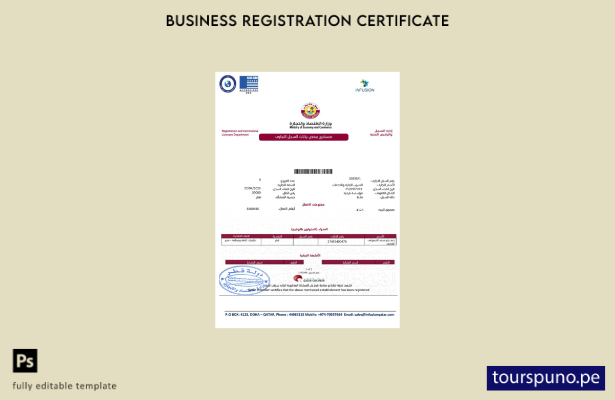 listo para imprimir Certificado de registro y licencia comercial de Qatar Planti