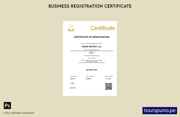 listo para imprimir Plantilla de certificado de registro de Guinea Plantilla de