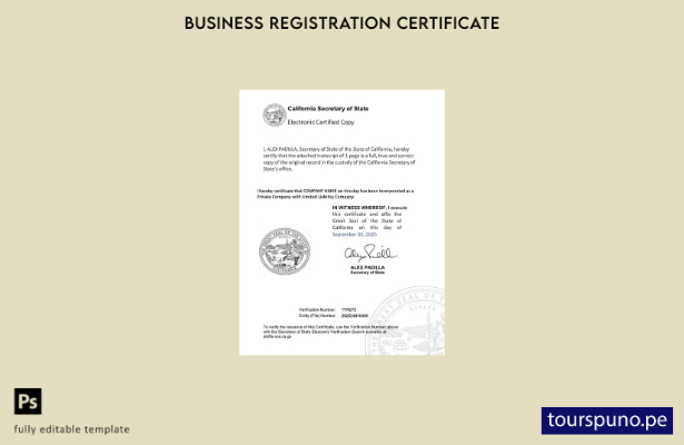 listo para imprimir Plantilla de certificado de registro electrónico de Californ