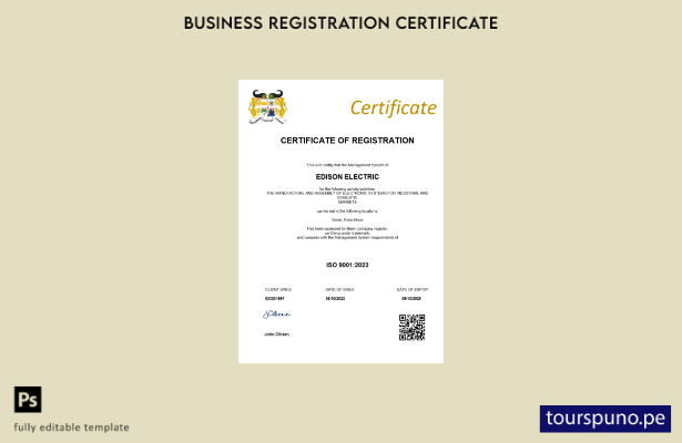 listo para imprimir Plantilla de plantilla de certificado de registro de Benin e