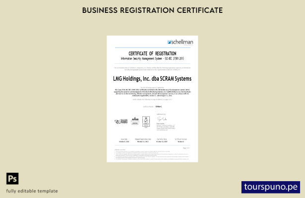 listo para imprimir Plantilla de plantilla de certificado de registro de LMG de