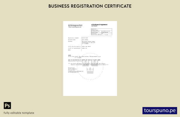 listo para imprimir Plantilla de plantilla de certificado de registro de Suecia