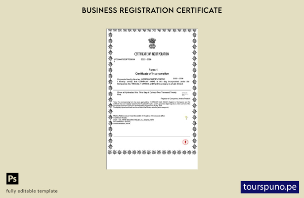 listo para imprimir certificado de incorporación de India Plantilla de Word y PD