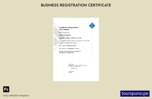 listo para imprimir certificado de registro de Australia plantilla de plantilla