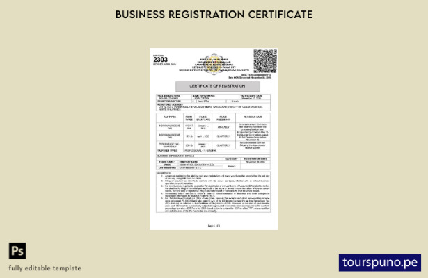 listo para imprimir certificado de registro de Filipinas Plantilla de Word y P 1