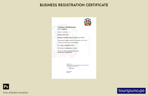 listo para imprimir certificado de registro de República Dominicana plantilla Wo