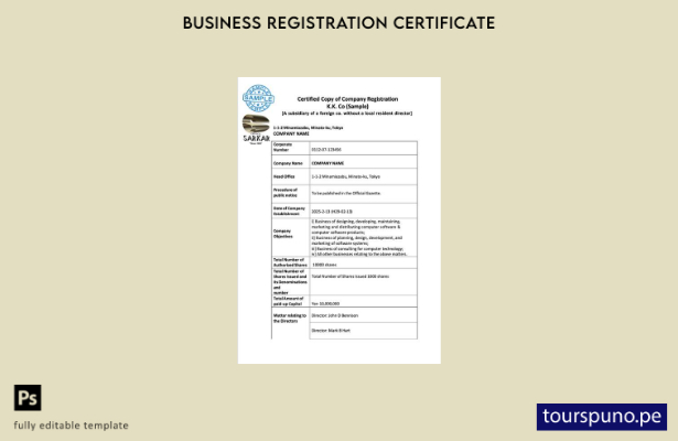 listo para imprimir plantilla de Word y PDF de registro de empresa en Japón, pla