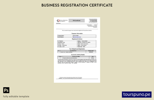 listo para imprimir plantilla de certificado de contribuyente de Kenia en Word y