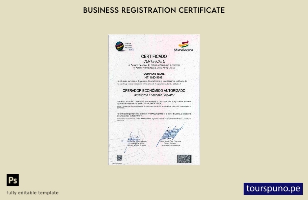 listo para imprimir plantilla de certificado de registro de Bolivia