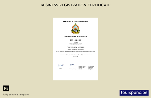 listo para imprimir plantilla de certificado de registro de Honduras plantilla W