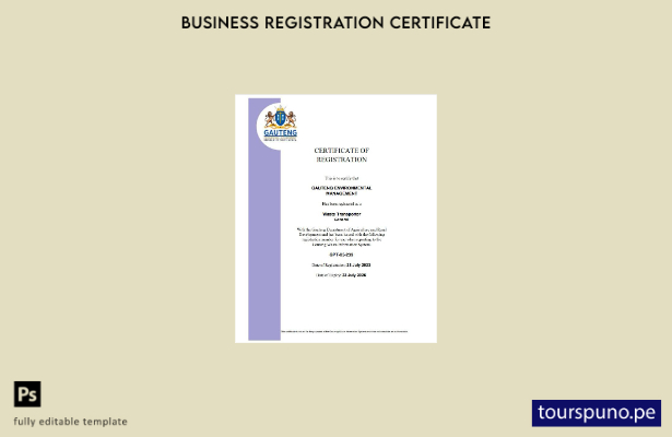 listo para imprimir plantilla de certificado de registro de Sudáfrica