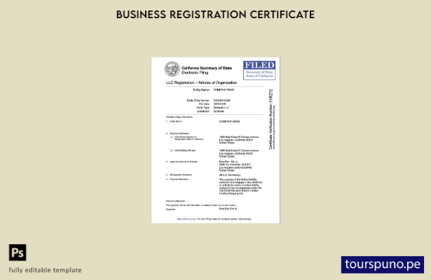 listo para imprimir plantilla de plantilla de Word y PDF de registro de USA Cali