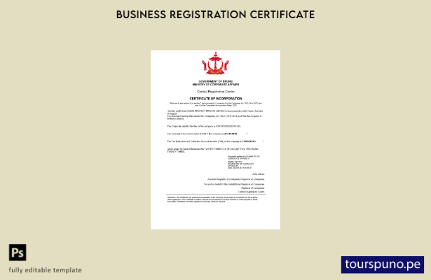 listo para imprimir plantilla de plantilla de certificado de registro de Brunei