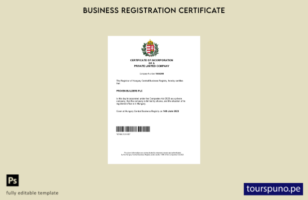 listo para imprimir plantilla de plantilla de certificado de registro de Hungría