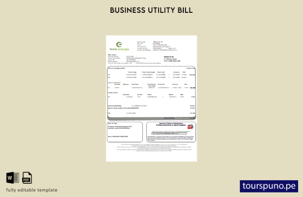 Plantilla de factura comercial de servicios públicos de Feníe Energía lista para