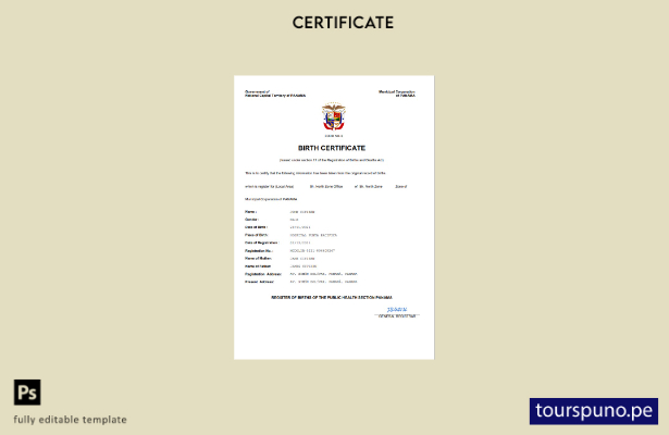 Listado para imprimir Acta de nacimiento de Panamá Plantilla Word y PDF