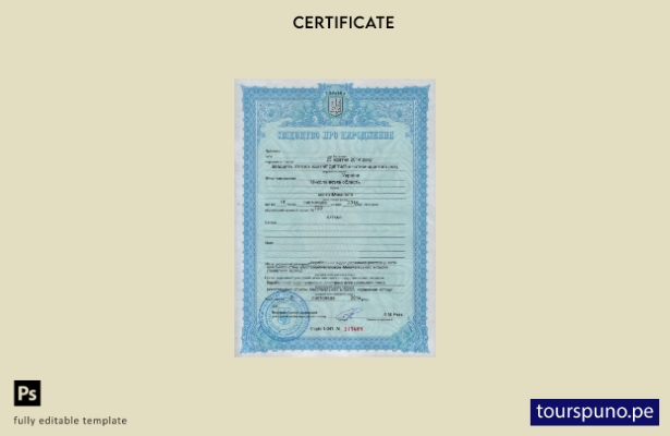 Listo para imprimir Plantilla de certificado de nacimiento del Ministerio de Jus