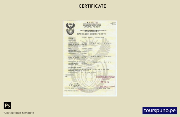 Listo para imprimir la plantilla de certificado de matrimonio del Departamento d