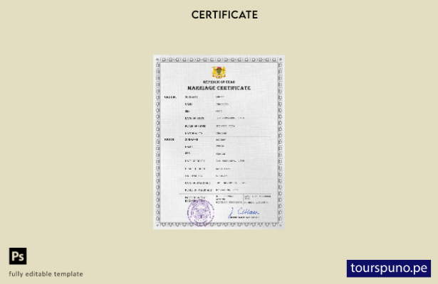 Plantilla PSD de certificado de matrimonio de Chad listo para imprimir