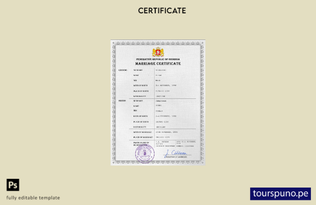 Plantilla PSD de certificado de matrimonio de Georgia lista para imprimir