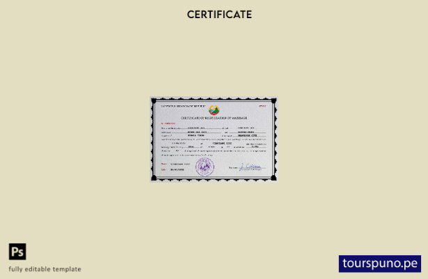 Plantilla PSD de certificado de matrimonio de Laos listo para imprimir