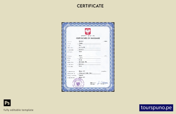 Plantilla PSD de certificado de matrimonio de Polonia lista para imprimir 1