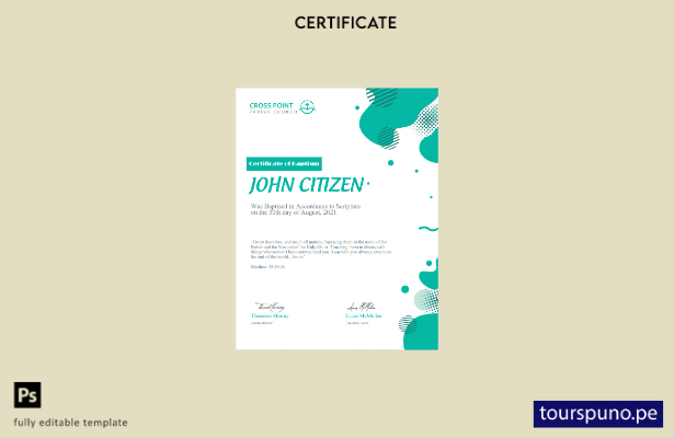 Plantilla de certificado de bautismo de EE. UU. lista para imprimir en formato W