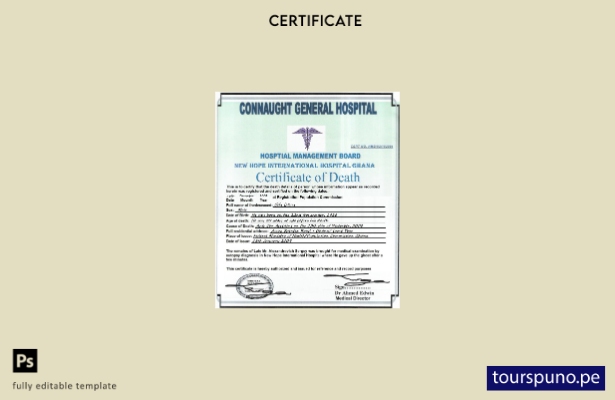 Plantilla de certificado de defunción del hospital general de Ghana Connaught li
